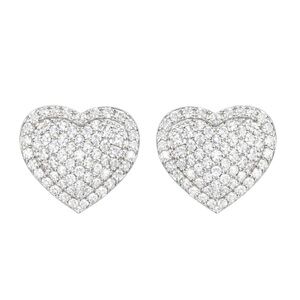 Silver Crystal Heart Stud Earrings